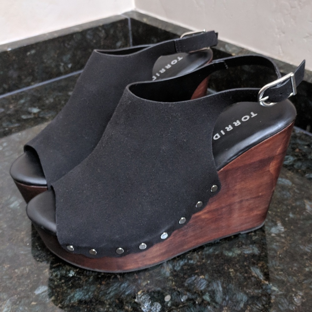 Black suede wedge